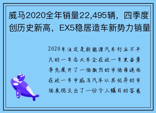 威马2020全年销量22,495辆，四季度创历史新高，EX5稳居造车新势力销量榜首