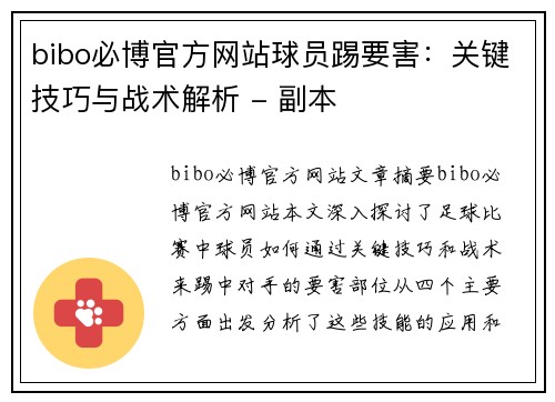 bibo必博官方网站球员踢要害：关键技巧与战术解析 - 副本