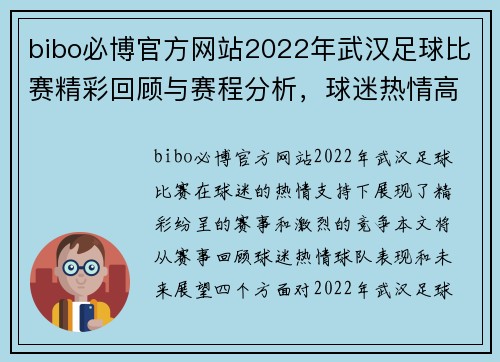 bibo必博官方网站2022年武汉足球比赛精彩回顾与赛程分析，球迷热情高涨