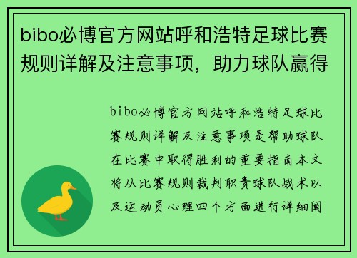 bibo必博官方网站呼和浩特足球比赛规则详解及注意事项，助力球队赢得胜利