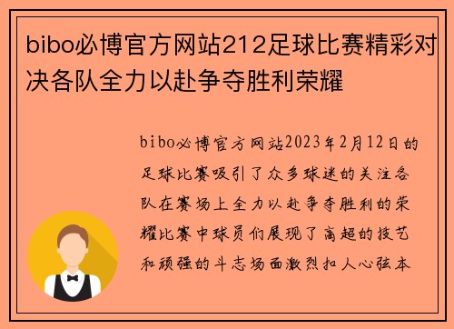 bibo必博官方网站212足球比赛精彩对决各队全力以赴争夺胜利荣耀
