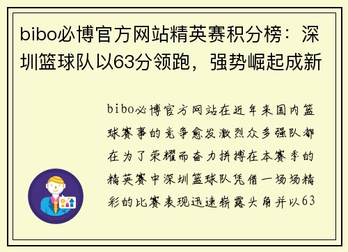 bibo必博官方网站精英赛积分榜：深圳篮球队以63分领跑，强势崛起成新王者